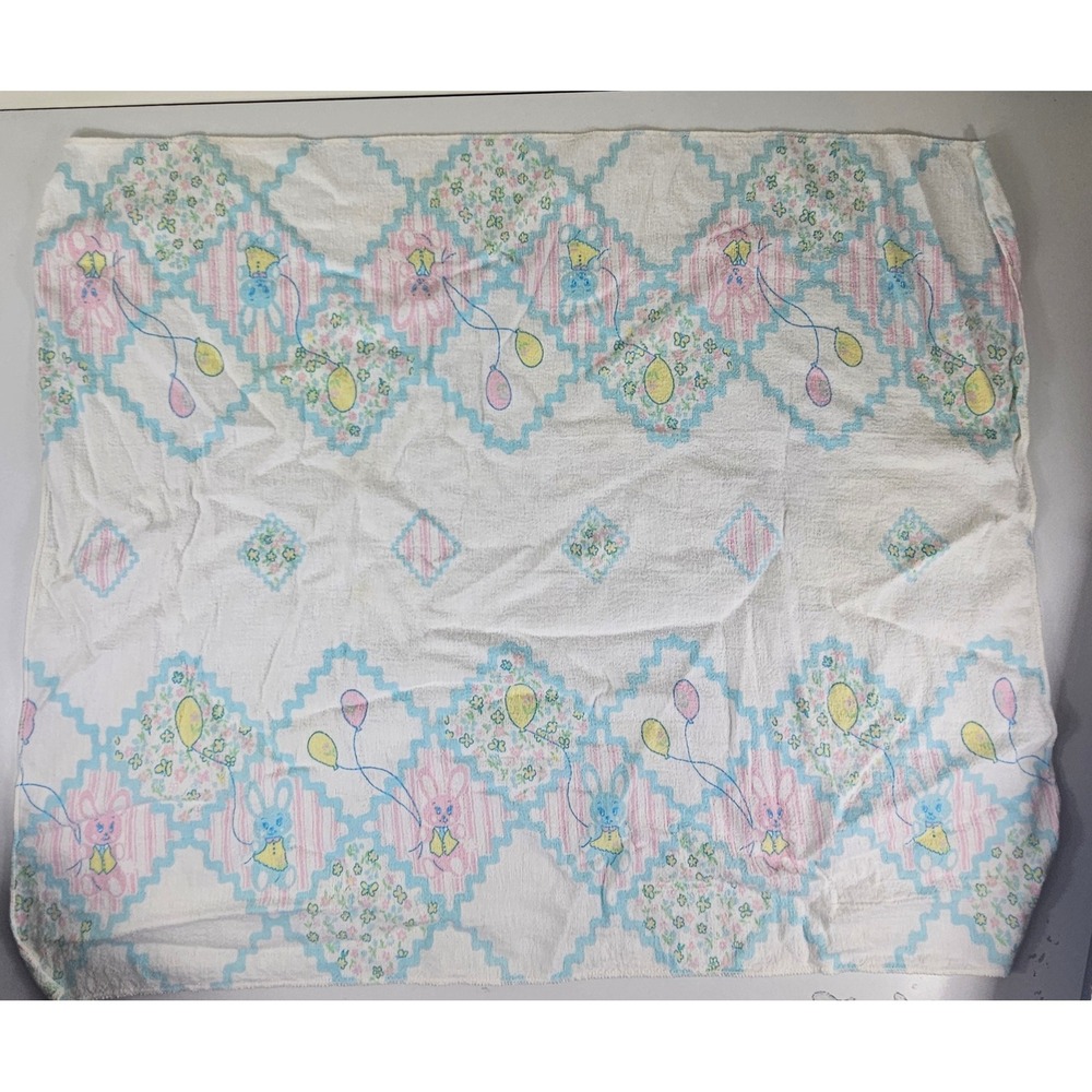 Vintage SNUZE Baby Receiving Blanket Pastel Bunny Balloon Floral 34x26"